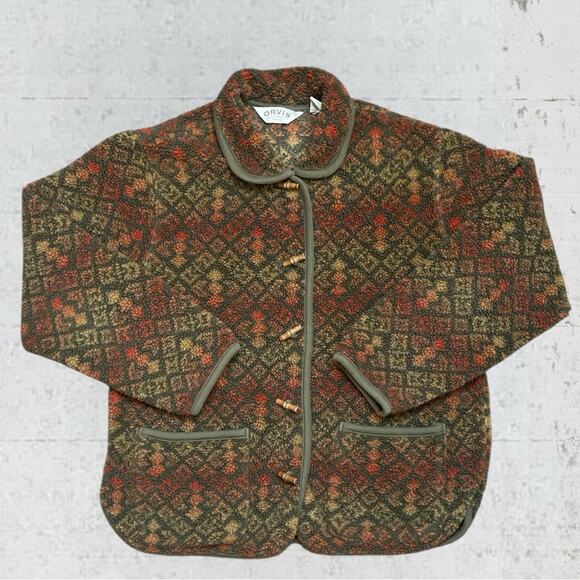Orvis Jackets & Blazers - Orvis Olive, Rust & Gold Patterned Toggle Utility Jacket
